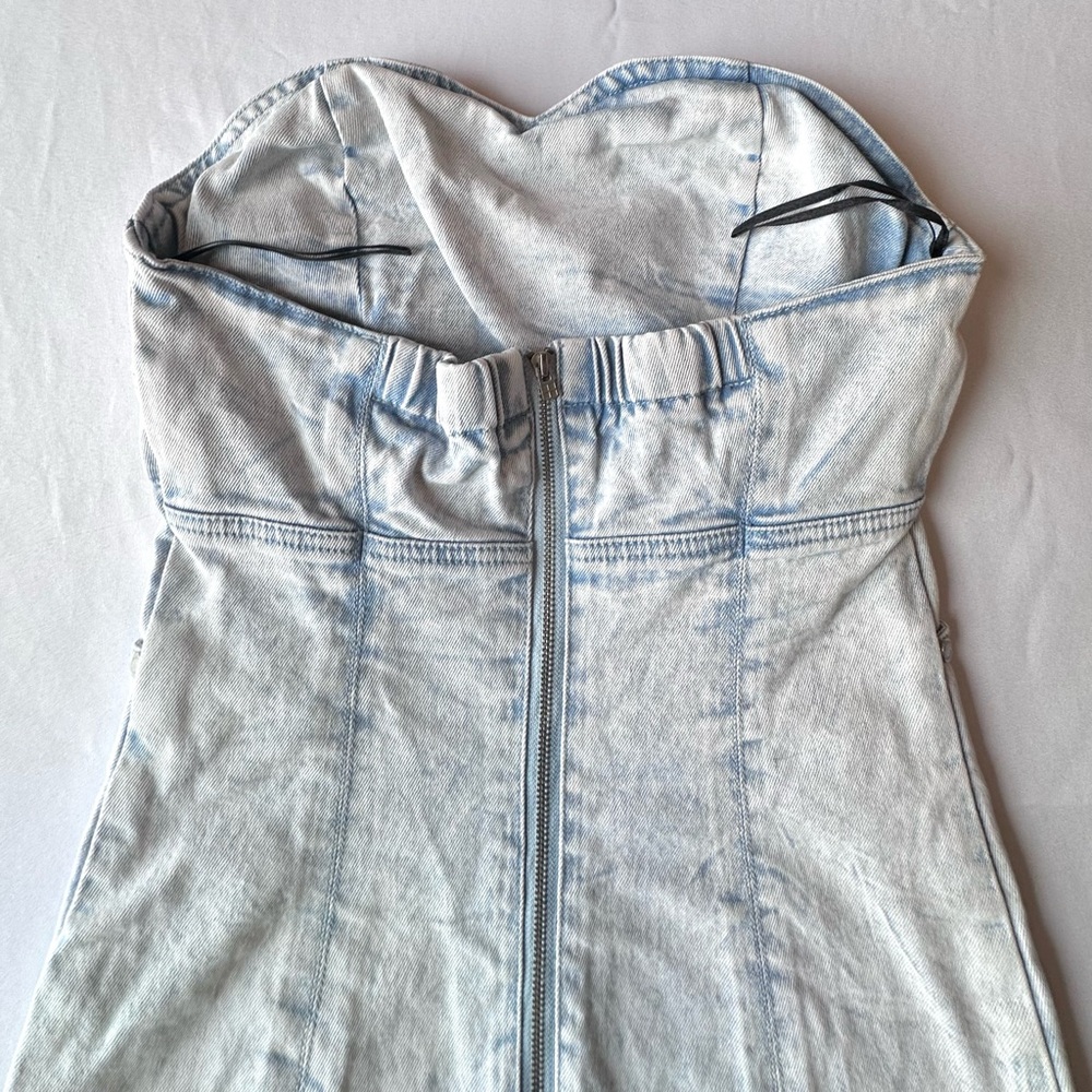 Insight Womens Dress Acid Wash Denim Strapless Sweetheart Pockets Mini Size 6 - Picture 10 of 13